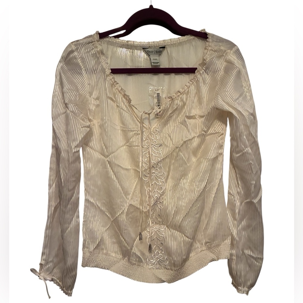 NWT WHITE HOUSE BLACK MARKET OFF WHITE 100% SILK BLOUSE SIZE XXS